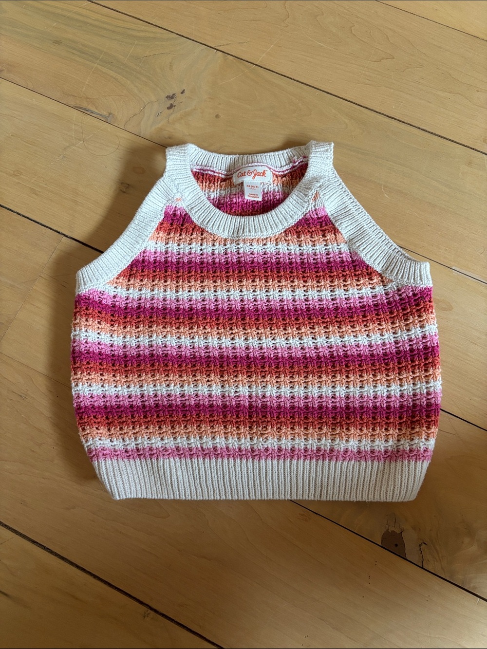 Cat & Jack Cream Cropped knit Tank with Pink and Orange Stripes